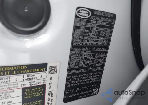 2021 Land Rover Range Rover Velar P340 R-Dynamic S из США, поврежденный, VIN SALYT2EU3MA312677